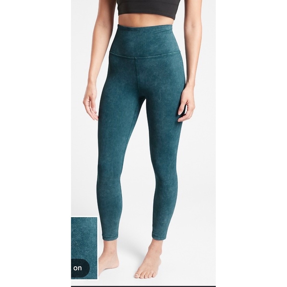 Athleta Elation Ultra High Rise 7/8 Tights Teal Acid Wash Leggings Womens Medium